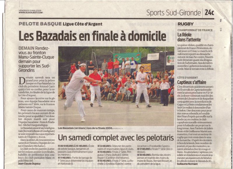 Article SUD OUEST 15 mai 2009  - 131.7 ko